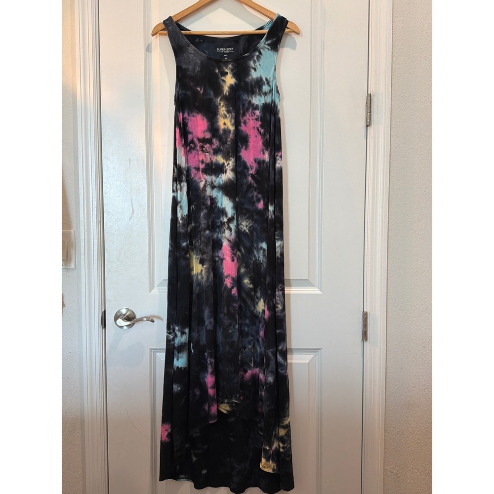 Torrid Super Soft Knit Tie Dye Maxi Dress Sleeveless High Low Pink Blue Size 00